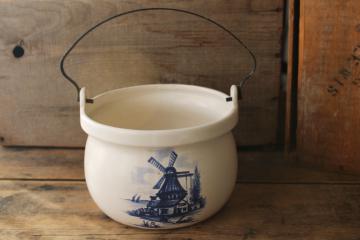 catalog photo of vintage McCoy pottery blue windmill Delft style kettle, cookie jar or planter?