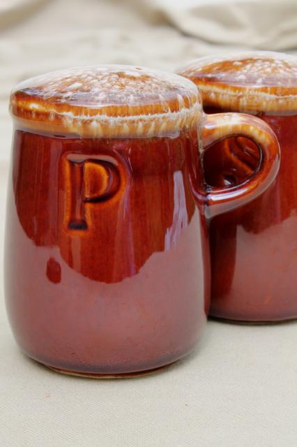 photo of vintage McCoy pottery brown drip glaze S&P salt & pepper shakers set #5