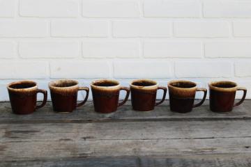 catalog photo of vintage McCoy pottery brown drip glaze ceramic mugs, large D handle shape coffee cups 