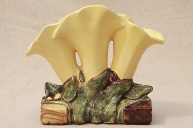 photo of vintage McCoy pottery calla lily planter vase, yellow lilies flower pot #3