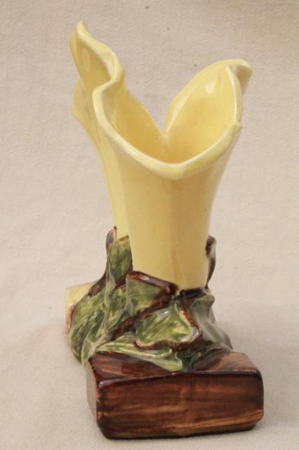 photo of vintage McCoy pottery calla lily planter vase, yellow lilies flower pot #4