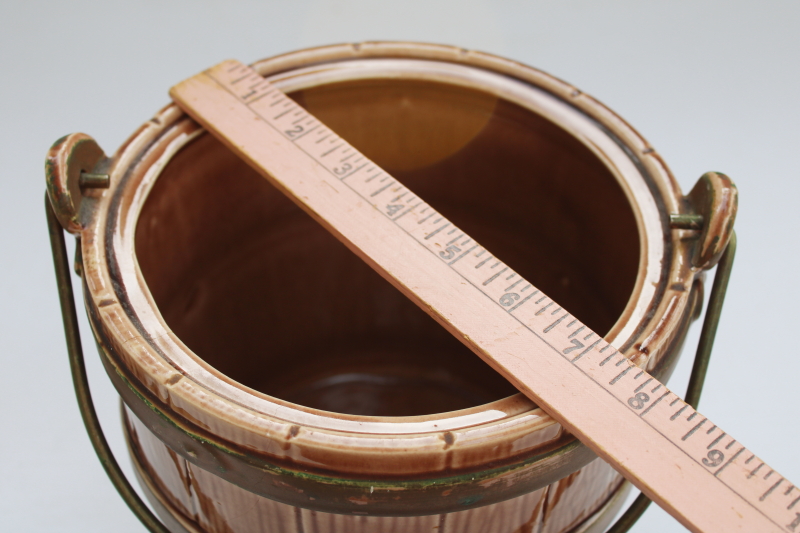 photo of vintage McCoy pottery cookie jar, old oaken bucket style oak barrel with pail handle  #9