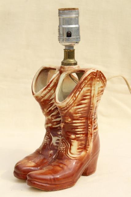 photo of vintage McCoy pottery cowboy boots, retro table lamp, western cowgirl junk style! #1