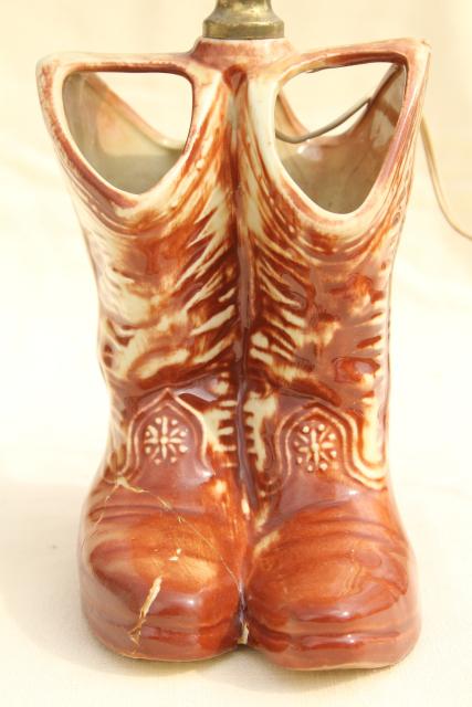 photo of vintage McCoy pottery cowboy boots, retro table lamp, western cowgirl junk style! #4