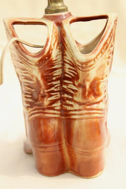 photo of vintage McCoy pottery cowboy boots, retro table lamp, western cowgirl junk style! #6