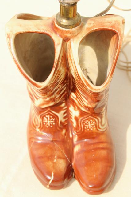 photo of vintage McCoy pottery cowboy boots, retro table lamp, western cowgirl junk style! #8