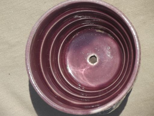 photo of vintage McCoy pottery flower pot, retro purple McCoy basketweave planter #4