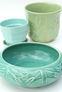 catalog photo of vintage McCoy pottery flower pots & planters, blue, green, aqua, instant collection