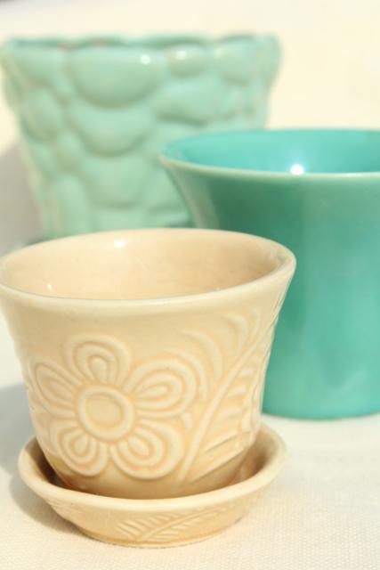 photo of vintage McCoy pottery flower pots & planters, blue, green, aqua, instant collection #1