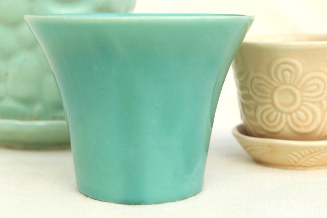 photo of vintage McCoy pottery flower pots & planters, blue, green, aqua, instant collection #7