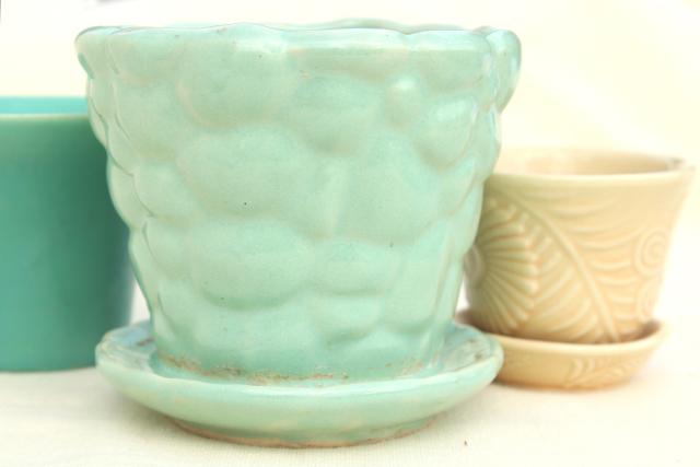 photo of vintage McCoy pottery flower pots & planters, blue, green, aqua, instant collection #8