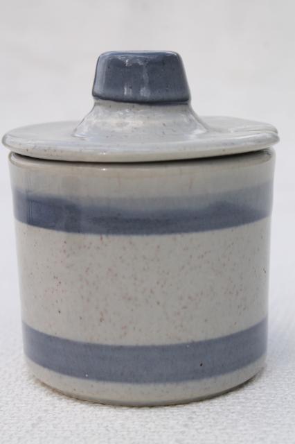 photo of vintage McCoy pottery jam jar or mustard pot, blue band stoneware crock w/ lid #1