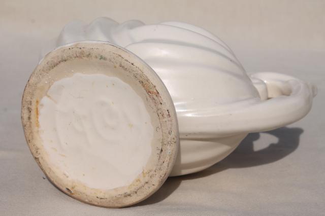 photo of vintage McCoy pottery planter, large shell & scroll seashell w/ matte ivory white glaze #9