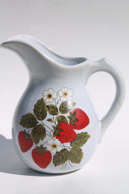 photo of vintage McCoy pottery strawberry pitcher, red strawberries large wash jug for flower vase #2