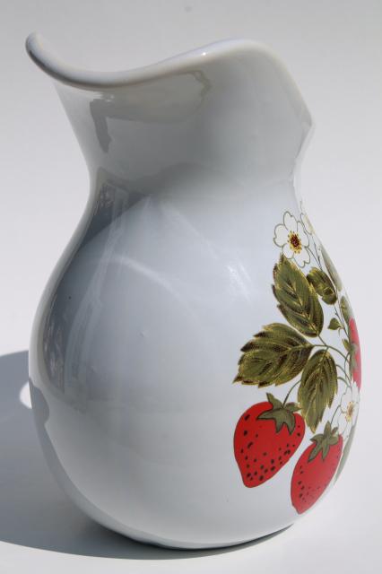 photo of vintage McCoy pottery strawberry pitcher, red strawberries large wash jug for flower vase #6