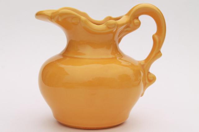 photo of vintage McCoy pottery, wash set pitcher & bowl in happy bright smiley face yellow #6