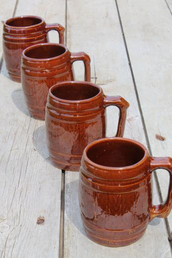 photo of vintage McCoy stoneware pottery old oaken barrel beer steins or cider mugs #1