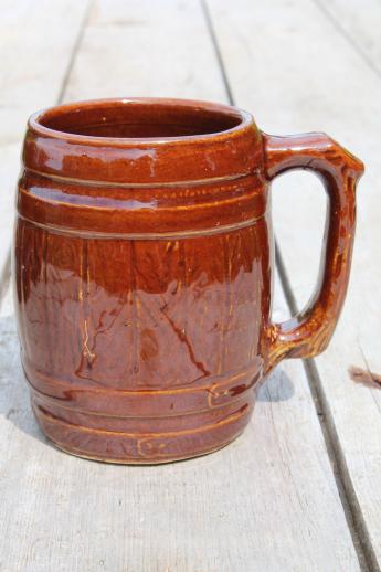 photo of vintage McCoy stoneware pottery old oaken barrel beer steins or cider mugs #2