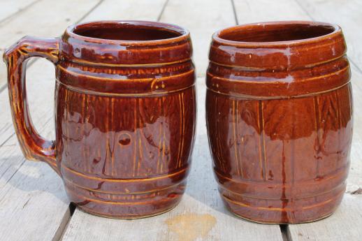 photo of vintage McCoy stoneware pottery old oaken barrel beer steins or cider mugs #3