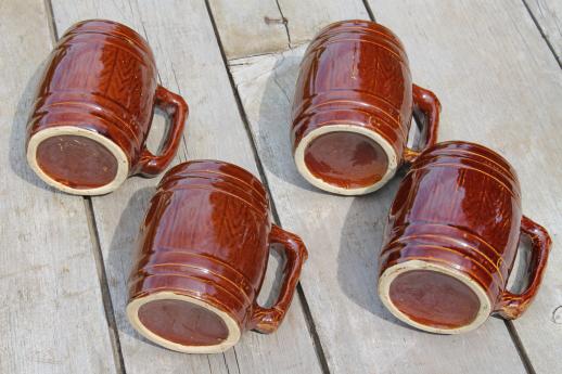 photo of vintage McCoy stoneware pottery old oaken barrel beer steins or cider mugs #4