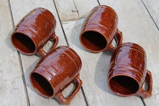 photo of vintage McCoy stoneware pottery old oaken barrel beer steins or cider mugs #5