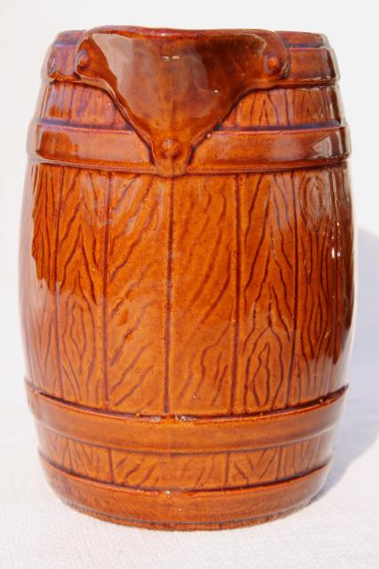 photo of vintage McCoy stoneware pottery old oaken barrel beer steins or cider mugs w/ pitcher #4