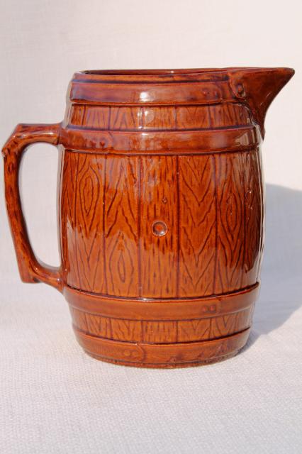 photo of vintage McCoy stoneware pottery old oaken barrel beer steins or cider mugs w/ pitcher #5