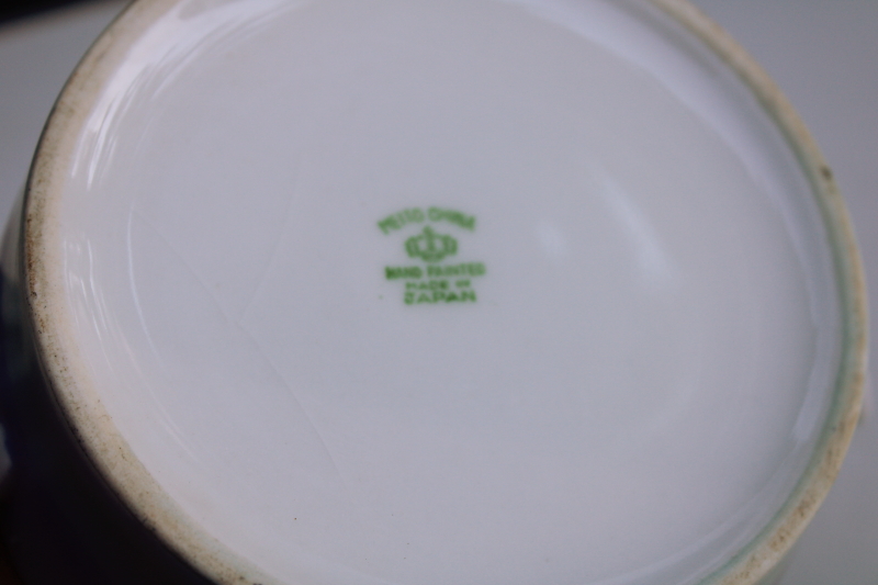 photo of vintage Meito Japan hand painted china butter bucket or cheese dish with insert plate and lid #5