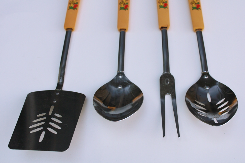 photo of vintage Merry Mushroom print kitchen utensils, Japan stainless spoons, spatula & fork  #3