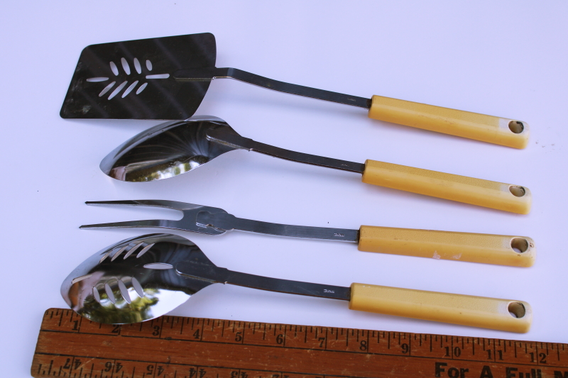 photo of vintage Merry Mushroom print kitchen utensils, Japan stainless spoons, spatula & fork  #7