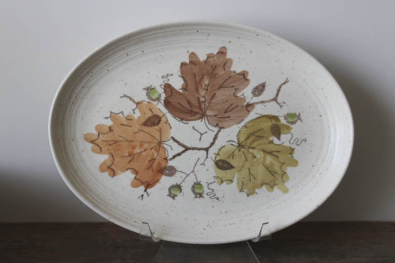 photo of vintage Metlox PoppyTrail Woodland autumn leaves pattern platter, fall harvest Thanksgiving dinnerware  #1