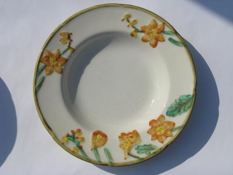 photo of vintage Metlox pottery dinnerware, Autumn Bloom orange flowered bowls #2