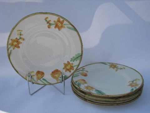 photo of vintage Metlox pottery dinnerware, Autumn Bloom orange flowered plates #1