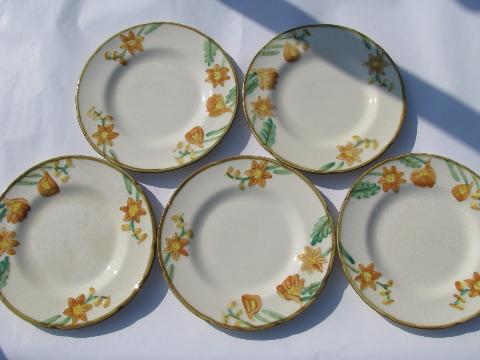 photo of vintage Metlox pottery dinnerware, Autumn Bloom orange flowered plates #2