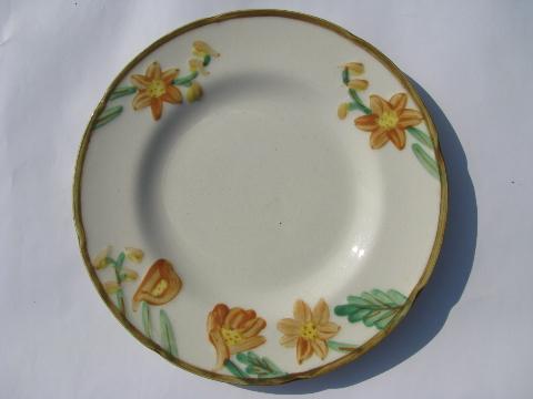 photo of vintage Metlox pottery dinnerware, Autumn Bloom orange flowered plates #3