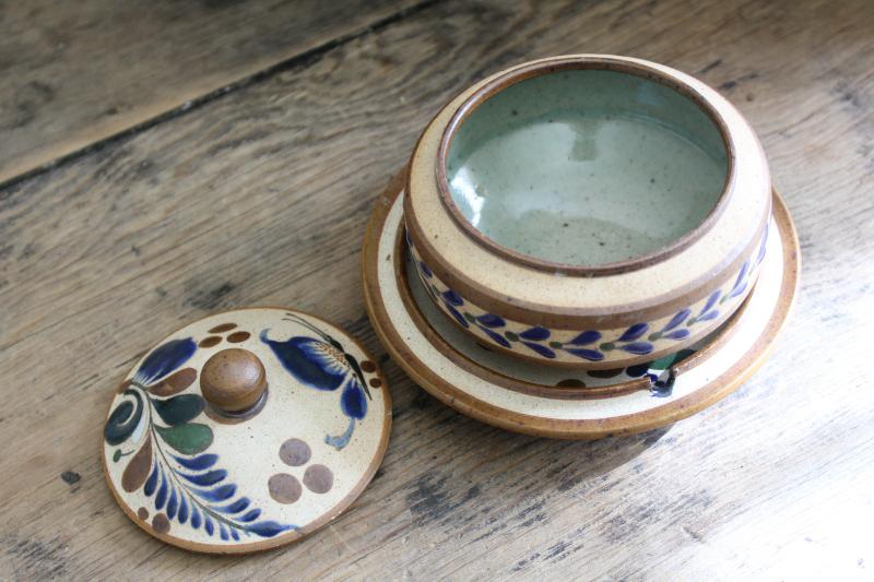 photo of vintage Mexican Tonala pottery smoke set, tobacco jar & ashtray, hand painted in Mexico #8