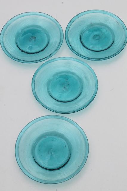 photo of vintage Mexican art glass dishes, azure aqua blue hand-blown glassware from Mexico #8