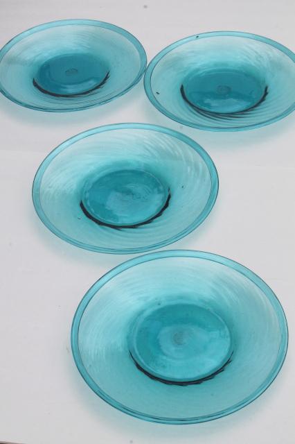 photo of vintage Mexican art glass dishes, azure aqua blue hand-blown glassware from Mexico #9