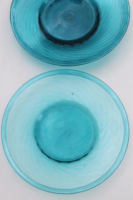photo of vintage Mexican art glass dishes, azure aqua blue hand-blown glassware from Mexico #10