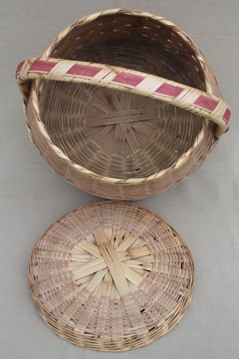 photo of vintage Mexican basket w/ lid - picnic hamper or covered basket for sewing & knitting  #5