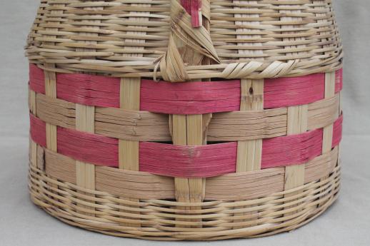 photo of vintage Mexican basket w/ lid - picnic hamper or covered basket for sewing & knitting  #7