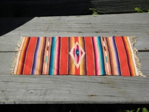 photo of vintage Mexican blanket table mat or runner, hand-woven in Mexico #1