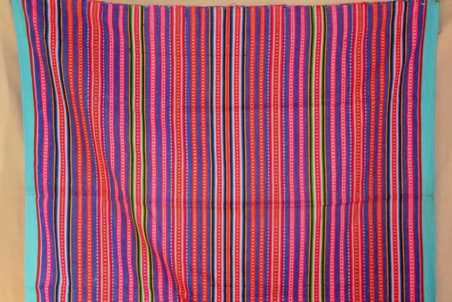 photo of vintage Mexican blanket tablecloth table cover, handwoven bright striped cloth #2