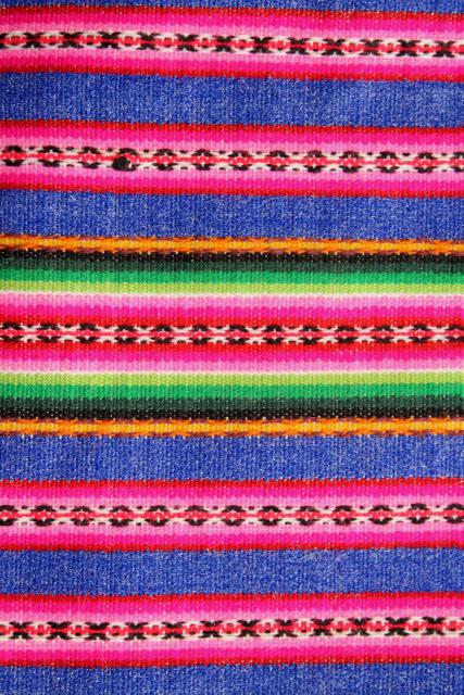 photo of vintage Mexican blanket tablecloth table cover, handwoven bright striped cloth #4