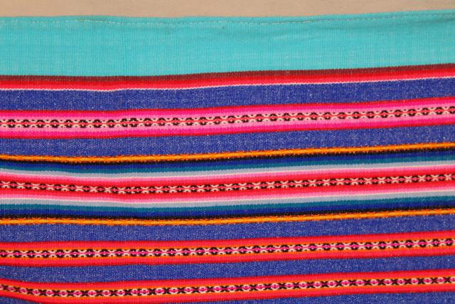 photo of vintage Mexican blanket tablecloth table cover, handwoven bright striped cloth #5