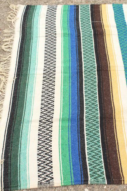 photo of vintage Mexican falsa blanket, serape striped acrylic Indian blanket rug #3