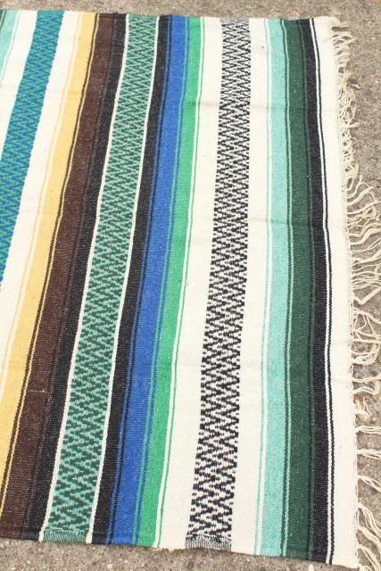 photo of vintage Mexican falsa blanket, serape striped acrylic Indian blanket rug #4