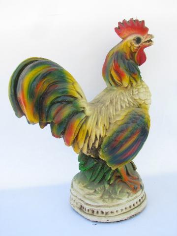 photo of vintage Mexican folk art hen & rooster chickens, brightly painted chalkware #3