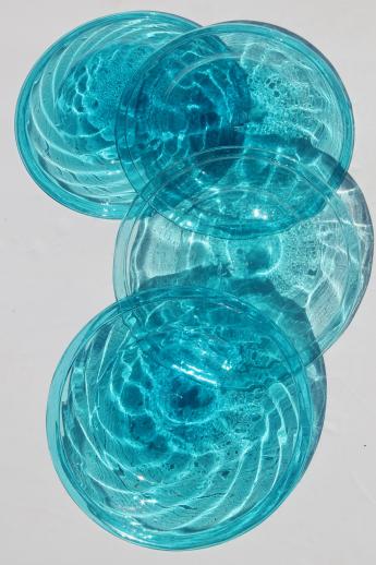 photo of vintage Mexican glass plates & bowls, hand-blown aqua blue glassware dishes #8