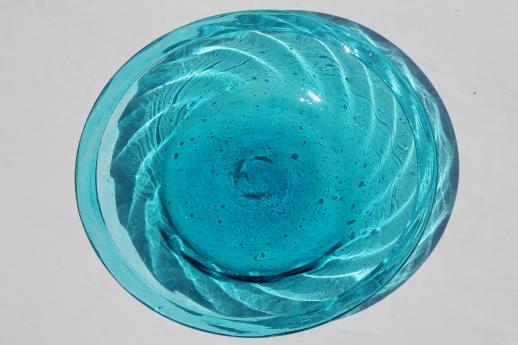 photo of vintage Mexican glass plates & bowls, hand-blown aqua blue glassware dishes #9